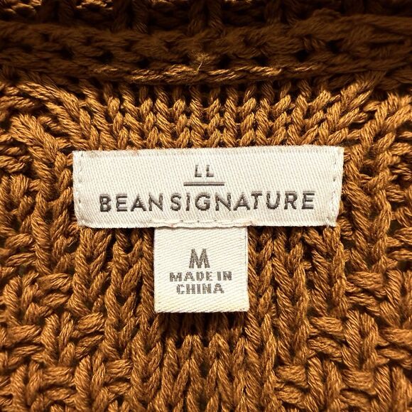 LL Bean Signature Sweater Tunic Fisherman Cable Knit Golden Brown Rust M Cotton - Picture 3 of 8